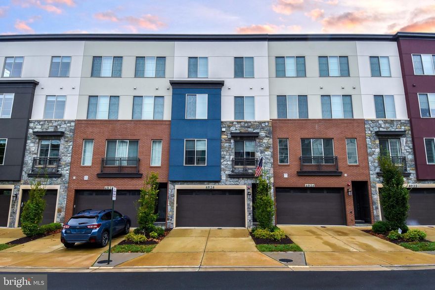 This beautiful Glendale model built by Craftmark Homes has almost 3000 square feet that backs to private woods with 4/5 bedrooms, 4.5 bathrooms, 2 car garage with all the bells and whistles. This house boasts 9-foot ceilings, floor to ceiling windows, wide plank hardwood floors, Gourmet kitchen with stainless steel appliances, granite countertops with long kitchen island that is great for entertaining. Fourth level has a 4th bedroom with full bath, walk-in closet with access to a huge rooftop terrace with great views. Great location to all major roads, Dulles Airport, shopping, restaurants, bars and golf courses.  A must see. This is a "10". Days on market was delayed because a contract fell thru before settlement.