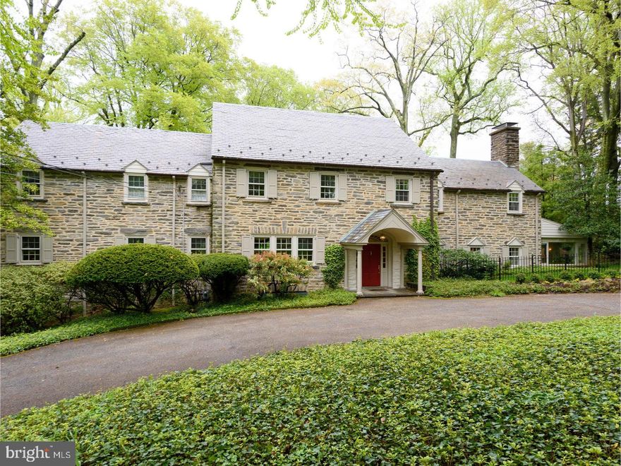 NEW LOOK!  NEW PRICE!  This elegant stone colonial found in the heart of Philadelphia's Main Line was custom built by Wallace and Warner in 1930 for the president of the Pennsylvania Railroad. It is perfectly located on a bucolic lot in Northside Haverford, highlighted by lovely plantings and pool. Brentford Road is a quiet lane accessed through historic wrought iron gates which were once the entrance to the original estate. The house is beautifully proportioned, with many deep silled windows permitting sunlight to fill the gracious rooms. While this is a classic house with all the hallmarks of yesterday, it has been thoughtfully updated throughout to accommodate a modern lifestyle with a great room immediately adjacent to the kitchen.  The formal rooms are highlighted by moldings and wainscoting, and there are hardwood floors throughout. The large chef's kitchen features generous counter spaces, permitting two chefs to cook in tandem. The traditional floor plan allows for both large scale entertaining in the formal areas, or more intimate gatherings centered around the cook's kitchen and sunroom. Upstairs there is a large master bedroom suite with a lovely marble bath, two walk in closets and a dressing area. Three bedrooms have en-suite baths, providing privacy for all residents. Two bedrooms share a jack and jill bath. The outside spaces feature a newly redone 20 x 40 foot pool surrounded by an adjacent flagstone patio and lush, well maintained plantings.  With a premiere location, proximity to schools, clubs, and major highways this elegant home is perfectly situated to provide both convenience and privacy to its new owners.