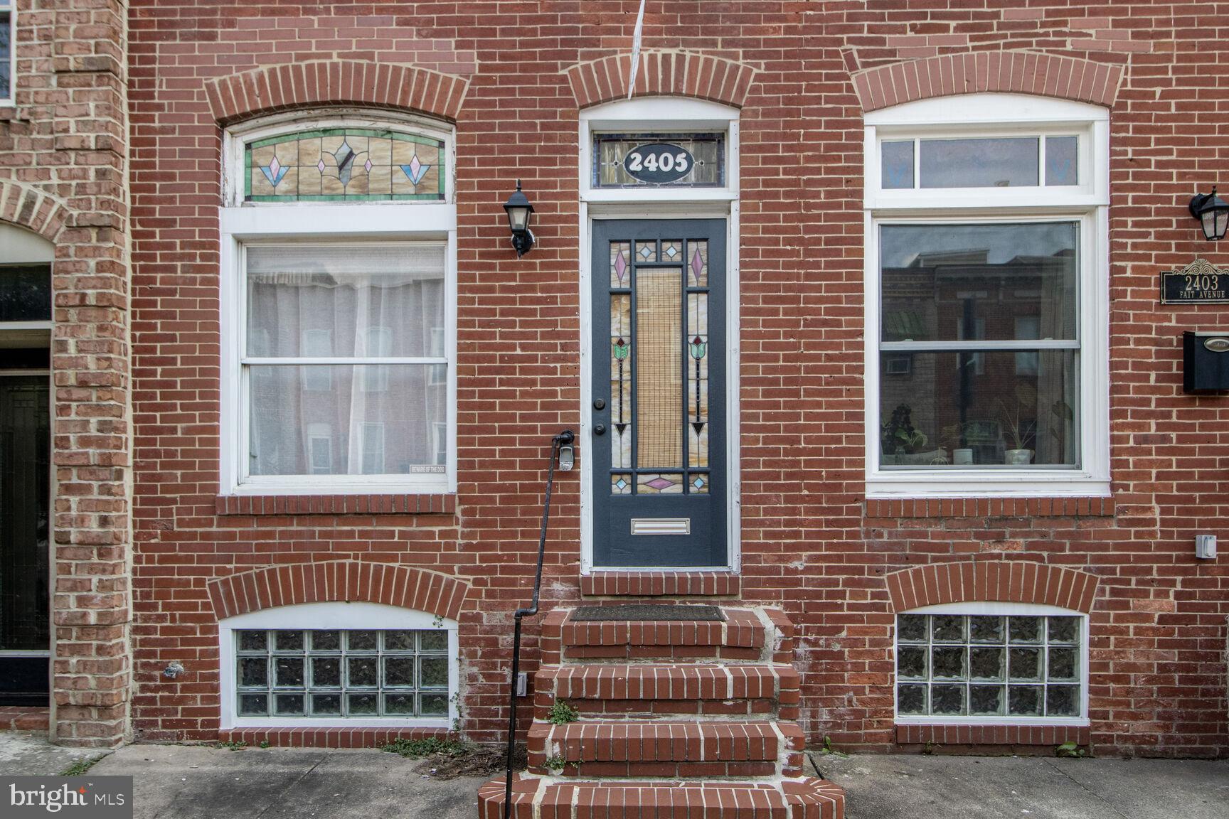 Welcome to 2405 Fait Avenue!
Nestled in the heart of Baltimore’s sought-after Canton neighborhood—just one block from the water and minutes from Fells Point! This charming 2-bedroom, 1.5-bath Federal style home offers the perfect blend of historic character and modern updates.
Upon arriving you will see the breathtaking historic stained glass adorning the front door and windows, venture inside to find Baltimore’s iconic exposed brick, a bright and functional kitchen with stainless steel appliances, a convenient first-floor powder room, and a cedar closet in the master bedroom. The home’s standout features include a rooftop deck with sweeping city views and a back patio for outdoor entertaining.
Recent upgrades provide peace of mind with a newer A/C (4 years), furnace (1 year), and water heater (1 year). This urban oasis is perfect for those looking to enjoy city living in one of Baltimore’s premier neighborhoods. Schedule your tour today before it is too late!