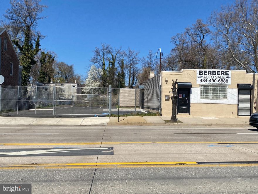 Opportunity knocks on 2nd Street/Route 291 in City of Chester!!    Formerly individual lots 816-818 W. 2nd Street, 820 W. 2nd Street & 822 W.  2nd Street Chester PA 19013.   These lots have now been joined together and are one 8,000 SF parcel.   Building & Office space & is approximately 2,500 sf  which includes private office - furniture included, interior work space, small kitchen, separate storage room and full bathroom with shower.   Improvements and special features include:  Roof maintenance, New Vinyl siding,   New Driveway Apron, All new fencing with gate, Paved parking lot with parking lines & parking for vehicles up to 24 spaces.  Two new front glass doors with metal sliding security covers, new drop ceiling, new waterproof luxury vinyl wood plank flooring, hard wired sprinkler alarm system, upgraded 200 amp electrical panel,   NEW - 18 ' x 10'8"  garage door with remote.  This property is centrally located to 322 E - Commodore Barry Bridge, 322 W to Delaware Memorial Bridge, 95 South & 95 North, 476 North & South, 76 East & West, Philadelphia Airport and Center City Philadelphia.