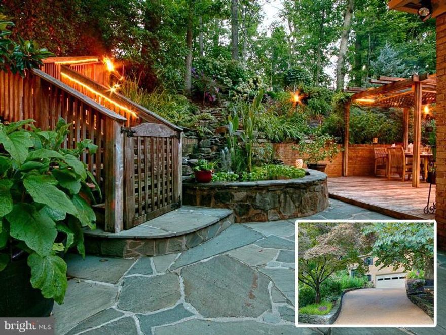 NO DETAIL SPARED! ENCHANTING: Tiered waterfall+Koi pond, stone patios, wood deck w/ pergola. Nat'l Wildlife Fed "Backyard Wildlife Habitat." Artisan-crafted, custom front doors, Marvin wood windows, gleaming hardwoods, remodeled kitchen & baths (granite/quartz/tile/frameless glass), solar tubes, Lutron light switches. Family Rm w/2nd FP, built-in bookshelves, wet bar, wine fridge. 2-car Garage.