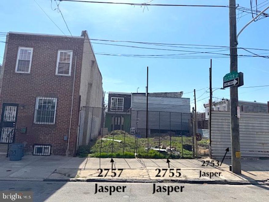 For sale here is 2755 & 2757 Jasper Street. Price is $22,500 per lot. Total: $45,000. The area is redeveloping as Fishtown/East Kens (3 blocks away) has exploded with development through the last 20 years. 2753 Jasper is not part of this offering. 2755 Jasper (lot is 12' x 41'1", OPA # 252524003).  2757 Jasper (lot is 11' 1" x 41'1", OPA number for  252524103). Title is clear for both parcels and the owner is reasonable. Let us know what your goals/visions are.  **Thanks**