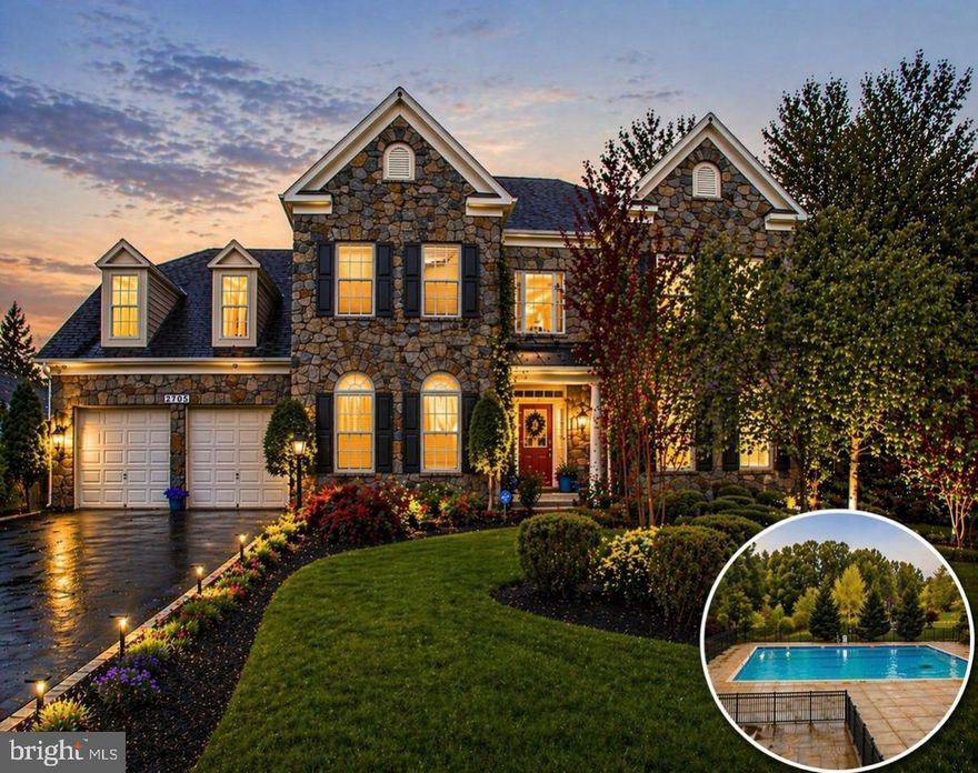 Welcome to Balmoral—where timeless elegance meets everyday luxury in one of the region’s most sought-after, amenity-rich communities. Ideally located with easy access to Washington, D.C., Baltimore, Ft. Meade, and Annapolis, Balmoral offers tree-lined streets, a resort-style pool and spa, clubhouse, and playground just moments from your door.

From the moment you arrive, the home impresses with a striking stone façade, elegant dormers, and professionally curated landscaping with ambient lighting—creating a setting reminiscent of the South of France and unmatched curb appeal.

Inside, a dramatic two-story foyer welcomes you with natural light and gleaming hardwood floors throughout the main level. The layout is both refined and functional, featuring a private home office, formal living and dining rooms, and an inviting family room designed for everyday comfort.

The gourmet kitchen is the heart of the home, showcasing a coordinated stainless appliance suite, generous center island, and abundant cabinetry—perfect for entertaining and daily living. Just beyond, a covered outdoor living space overlooks professionally designed gardens, with a spiral staircase connecting to the paver patio below.

Upstairs, the primary suite offers a true retreat with tray ceilings, a sitting room, and a private covered outdoor space. The renovated en-suite bath features dual vanities, a soaking tub, and walk-in shower. Additional bedrooms are generously sized, with the convenience of upper-level laundry.

The fully finished lower level is designed for entertaining, complete with a custom dual-bar setup, full bath, bedroom, and integrated media experience with 4K projection and immersive sound. Walk-out access leads to the patio, pergola, and beautifully landscaped grounds.

This property stands apart with over $235,000 in documented upgrades (2014–2025), including dual-zone high-efficiency HVAC systems with air purification, humidification, and updated ductwork. Additional improvements include a whole-house water treatment system, hot water recirculation, new gas water heater, sump pump with battery backup, and smart ventilation.

The kitchen and primary suite have been fully upgraded, and a permitted basement renovation adds over 1,000 square feet of finished living space.

Outdoors, nearly $80,000 has been invested in a professionally engineered hardscape and landscape design, including a paver patio, retaining walls, irrigation redesign, custom gates, stonework, and integrated lighting.

Additional features include smart home technology, security system, and thoughtful whole-home enhancements that provide comfort, efficiency, and peace of mind.

This is more than a home—it’s a lifestyle. A rare opportunity to own a meticulously upgraded, turnkey property in one of Balmoral’s most desirable settings.
