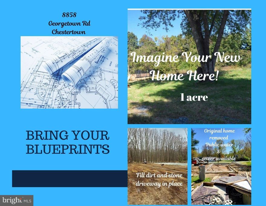 Almost 1 acre ready for you to build.  Foundation from the original structure still on site as is the public water & sewer at the property.  Contact the county for more information .  Owner had plans to build but life took a different direction. His loss is your gain. Pick up where the seller left off.   A lot of sweat equity went into this property. Driveway stone in place. Owner cleared the property making room for your dream.  Country living with town utilities. The best of both worlds.
*Recent survey done showing lot is .957 acres. Tax record reflects 1 acre.