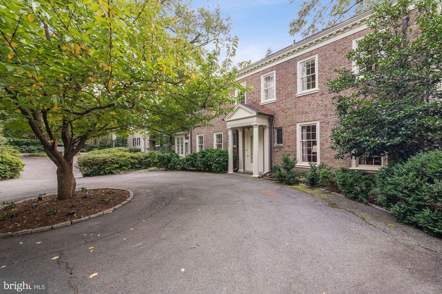 A gracious Georgian property with unprecedented privacy for its urban location. Soaring ceilings, exquisite moldings, in an open 4050+ square foot floor plan with large gracious formal and casual rooms. Sited on a private 14,000 square foot lot, the light-filled house connects with porches, a large terrace and rear and side gardens through multiple French doors. The spacious Gourmet kitchen is open to the Dining Room/Family Room and Breakfast Room/Office. 4 Bedrooms with ensuite Baths including a wonderfully large Owners Suite with beautiful renovated Bath.  2-car Garage. Circular driveway provides a beautiful entrance to the property. Gardens surrounding the house abound in specimen plantings and lovely blooms throughout the year. The three fully finished levels include a large finished lower level with a secondary Family Room. 2 -car Garage. The property is well-maintained and has two-year-old roof.