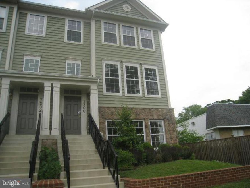 <b>Available by August 1.</b> 3 finished levels, 4 bed 3.5 bath end unit town house come with two car garage. Close to shopping, public transportation, metro, ICC. Hardwood in main level. Granite counter top. Two side Gas fire place in living and dining room. Sprinkler system installed. <b>School info; for ref; only. Please verify.</b> Long term prefer. <b> No Pet.</b>