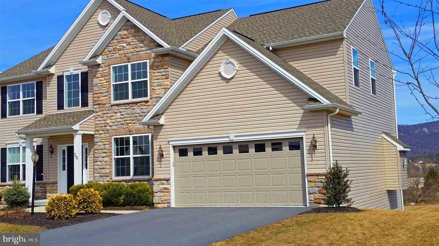 Truly stunning model home now for sale! This 4 bed 2.5 bath home offers 3,177SQ FT situated on .54 acres & $89k in upgrades; 2 story FOY welcomes you into the home w/a study & LR;  KIT W/large island & granite tops; sunrm w/slider to porch; views that will last a lifetime; FR gas FP & spacious area for gatherings;MBR w/coffered ceiling, large walk-in closet, master bth w/ Tub & Shower, Open landing overlooking FOYER,  W/O Bsmt.