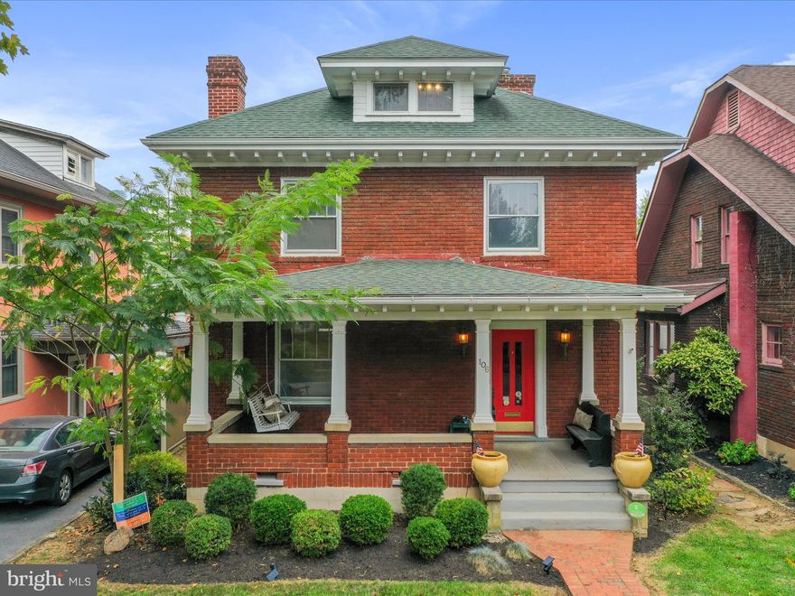 Beautiful brick historic home filled with charm and character. This stately craftsman offers the elegance of the 1920s with the comfort of modern updates. Located on a picturesque street with manicured lawns and lovely landscaping. Fresh paint throughout, new dimensional shingle roof, and the entire third floor was renovated in December 2024. Dual fuel heating system (gas boiler heat plus heat pump & AC; heat pump for the top two levels was replaced in August 2025). Enjoy a wide front porch with a swing, a detached 2-car garage with alley access, fully-fenced rear backyard, and a convenient location less than a mile from the MARC train station. Close to War Memorial Park, the community pool, and I-81 for easy commuting! Won't last long, come check it out today!