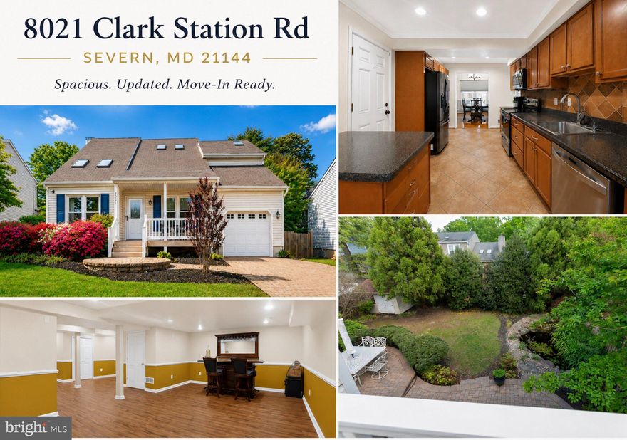 Nestled in the sought-after Hastings Hunt community, 8021 Clark Station Rd in Severn, Maryland, offers the perfect blend of thoughtful upgrades and everyday comfort. This renovated and well-loved Colonial features an open, light-filled layout designed for both entertaining and relaxed living.

The main level showcases rich hardwood floors, crown molding, and a warm family room anchored by a cozy fireplace. The updated kitchen stands out with tile flooring, custom cabinetry, upgraded countertops, and high-end appliances, flowing seamlessly into both formal and casual dining spaces, ideal for hosting gatherings or enjoying quiet evenings at home.

Upstairs, the spacious primary suite is a true retreat, complete with hardwood floors, a fireplace, and a beautifully updated bath. Step outside onto your private balcony overlooking the backyard oasis, where a stunning koi pond filled with vibrant, mature koi fish creates a peaceful and picturesque setting. With three bedrooms and three-and-a-half baths, this home offers both comfort and functionality for today’s lifestyle.

The fully finished basement adds incredible value, featuring wood flooring, a full bath, and a spacious layout that offers flexible options for a home office, gym, or entertainment area.

Step outside to your own private sanctuary. The backyard is designed for both relaxation and entertaining, featuring extensive hardscaping, a dedicated grill area perfect for cookouts, and a beautifully landscaped, fenced yard that backs to trees for added privacy. A tranquil waterfall flows into the koi pond, creating a serene outdoor escape that feels miles away from it all.

This home is filled with natural light from several skylights located in the primary bedroom, primary bathroom, and lounge area. Energy-efficient windows and an attached garage add to the home’s overall convenience and appeal.

Located just minutes from Fort Meade and a short drive to NSA. The MARC train offers easy commutes to DC. This exceptional property delivers comfort, style, and a lifestyle you’ll love. Schedule your private tour and experience what makes this home truly special.