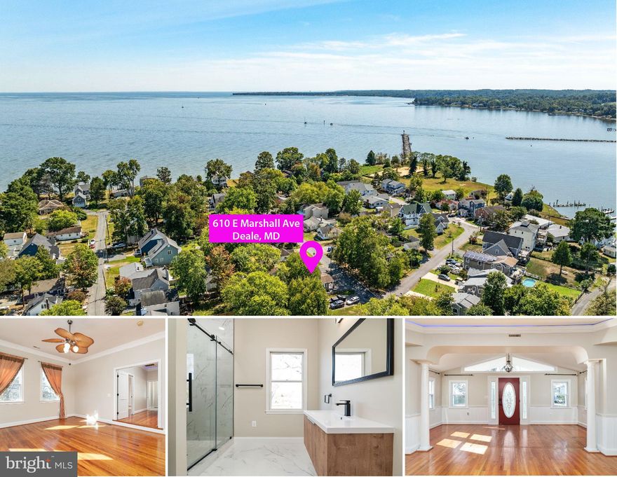 Best Deal in Deale — Recently Reduced Price! Seller is highly motivated! Make an offer! Don't miss this incredible opportunity to own one of the best values in Deale! This expansive custom-built home offers exceptional space, charm, and lifestyle in the sought-after water-access community of Owings Beach. Just a short walk to the water’s edge, this stunning home blends classic character with modern updates and custom details throughout. From the handsome stone façade and tranquil gardens to the water views and peaceful Chesapeake Bay setting, this property truly feels like your own private retreat. Inside, the spacious kitchen features custom cabinetry, stainless steel appliances, a breakfast bar, and direct access to a large screened-in porch—perfect for relaxing or entertaining. The main level offers two generously sized bedrooms, each with hardwood flooring and large walk-in closets, along with a beautifully remodeled bathroom showcasing elegant marble tile and a large glass walk-in shower. The heart of the home is the impressive two-story family room and formal dining area, highlighted by a dramatic floor-to-ceiling gas fireplace and filled with natural light overlooking the landscaped yard—ideal for gatherings both large and small. Upstairs you’ll find the luxurious primary suite with hardwood floors, a custom walk-in closet, dressing room, and a spa-like bath featuring custom tile and an oversized glass walk-in shower. Two additional upstairs bedrooms offer hardwood floors, neutral tones, and ample closet space. Step outside to enjoy low-maintenance composite decking and beautiful stone hardscaping. The detached garage/workshop provides endless possibilities and already includes electric and plumbing. The professionally landscaped yard is a private oasis with a pond, patio walkways, a wisteria-covered arbor, and a peaceful waterfall feature. Best of all, the community pier is less than a block away, where you can fish, crab, kayak, swim, or simply relax while watching osprey soar over Herring Bay. Located in the charming waterfront town of Deale, you’ll enjoy easy access to Chesapeake Bay living, with nearby marinas, dock bars, restaurants, local businesses, and the library.