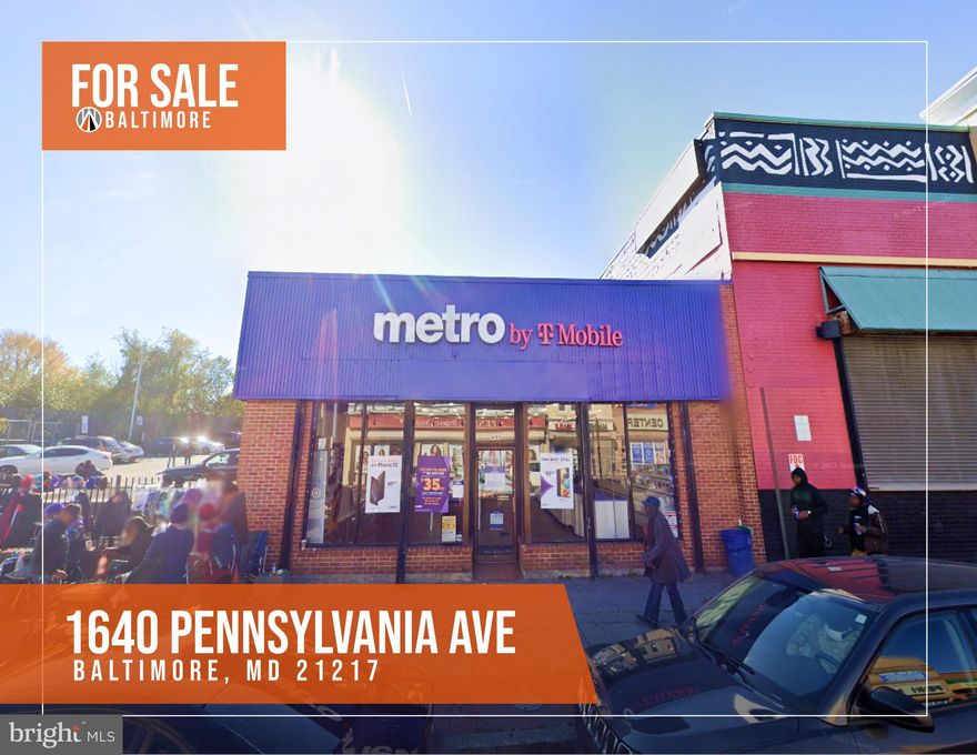 This 2,851sf building is well located in the heart of the Penn Ave commercial corridor in the Upton neighborhood next to Avenue Market and Dollar General. The current tenant is a Metro by T-mobile franchisee. 
Pennsylvania Ave is the main artery traveling in and out of the city. The property is located just 2 miles from the Inner Harbor. 
This stretch of Penn Ave has a daily traffic count of approx 10,000 cars and is served by the Upton subway station.
