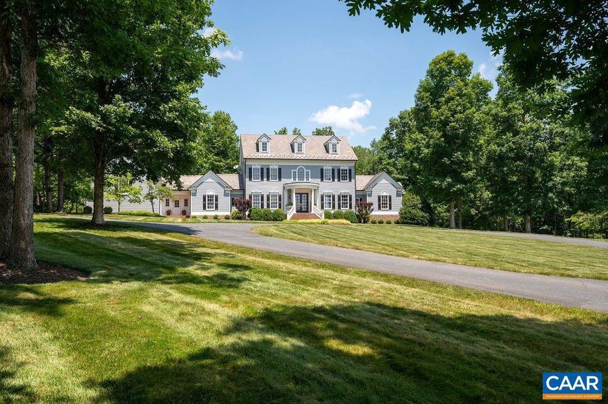 An exceptionally private, luxurious estate tucked on 92 acres in the heart of Keswick. The peaceful tree-lined drive winds through forest, crosses a private bridge over Jacks Branch, and breaks out into rolling hay fields, board fencing, and big skies. A circular drive delivers you to a beautifully appointed and meticulously cared for home that is spacious yet cozy and comfortable. With a primary suite on the first floor and five additional bedrooms (including a second-floor suite), this remarkable house, built in 2000, can easily handle large gatherings or simply a few by one of the six fireplaces. A gourmet kitchen with cast stone hood and custom cherry cabinets, a sunken great room with Honduran Mahogany coffered ceiling, a home theater with Epson projector and raised seating, and a spectacular covered porch with wood burning stone fireplace are just a few of the outstanding rooms and thoughtfully selected features throughout. Complete with an oversized three bay garage with a large guest suite above. The land is not under conservation easement.,Cherry Cabinets,Granite Counter,Fireplace in Bedroom,Fireplace in Family Room,Fireplace in Home Office,Fireplace in Living Room,Fireplace in Master Bedroom