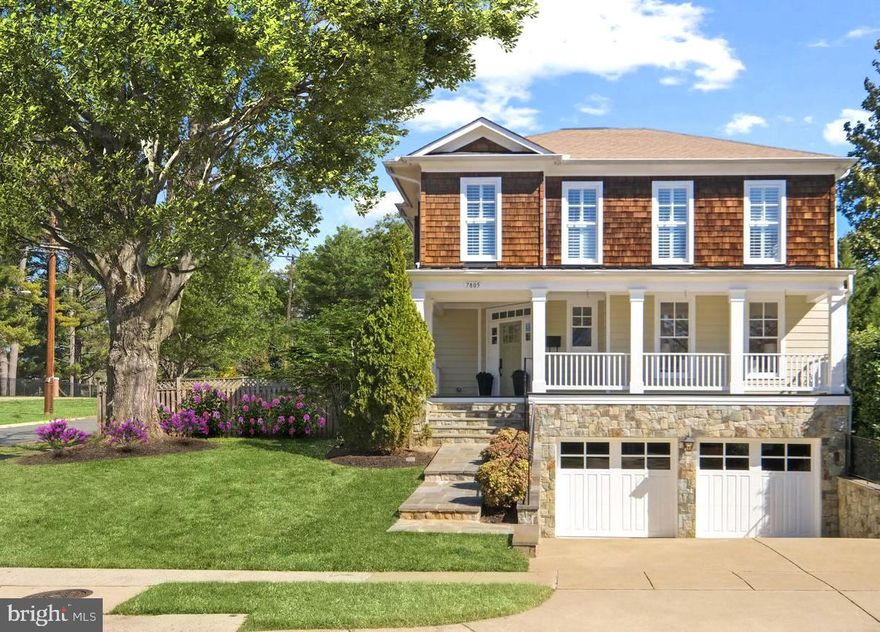 This beautifully designed home with its GORGEOUS RENOVATED KITCHEN is in pristine condition throughout. From the inviting flagstone front walkway to the oversized covered front porch, every detail beckons you to enjoy the neighborhood's ambiance and its incredibly convenient location. An abundance of natural light infuses brightness and warmth starting from the moment you step inside the foyer which sets the stage for the home's exceptional interior that includes five large bedrooms plus four-and-one-half baths. The main level features a gracious formal living room, separate dining room, and convenient powder room, while the heart of the home lies in the newly renovated chef's kitchen. Equipped with a large quartz center island, stainless steel appliances, and wine fridge, the kitchen seamlessly transitions into the sunny breakfast area perfect for casual gatherings. The adjacent expansive family room, complete with a gas fireplace, extends effortlessly to a rear patio and fenced-in gardens, creating an ideal space for entertaining friends and family.  Upstairs, the expansive primary suite awaits, boasting oversized windows, a decorative tray ceiling, and a luxurious ensuite bathroom with dual vanity, jetted soaking tub, and separate shower. Three additional sun-filled bedrooms featuring hardwood floors, including one with a full ensuite bath, offer comfort and convenience, while a second-floor laundry room adds practicality to daily life. The lower level provides additional living space with a spacious recreation room with fireplace, extra bedroom, full bath, and ample storage. With a private entrance into the mudroom from the 2-car garage, this level offers flexibility to suit various lifestyles.  Beyond its exceptional interior, 7805 Westfield Drive offers a serene lifestyle while being just moments away from bustling downtown Bethesda, the Metro, shopping, and endless dining options. Plus, it is within the highly sought-after WALT WHITMAN HS district - the #1 HIGH SCHOOL in Maryland with an overall score of 99.21 on the  US News & World Report rankings. Additionally, the house includes a generator along with wiring in the garage for EV's.  Don't miss the opportunity to make this your own. Schedule your showing today and elevate your lifestyle to new heights.