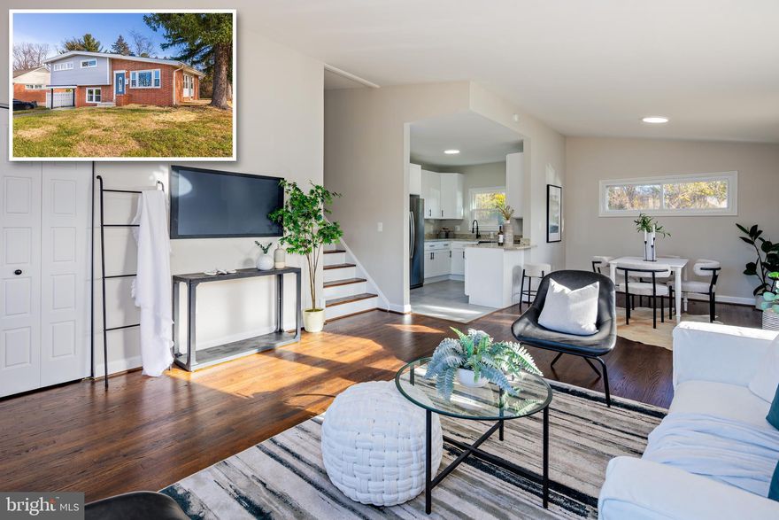 ***Beautifully Updated Split-Level Home on a Corner Lot *** This fully renovated single-family detached split-level home offers modern upgrades, a functional layout, and timeless charm, all on a spacious corner lot. The main floor welcomes you with a bright, open-concept design, perfect for both everyday living and entertaining. The living and dining areas feature newly refinished hardwood floors that exude warmth and elegance. The kitchen has been completely remodeled and now boasts custom white shaker cabinetry, sleek granite countertops, and stainless steel appliances. On the upper level, you’ll find three generously sized bedrooms, each with ample natural light and closet space. The fully updated bathroom is a standout feature, offering a double vanity with modern fixtures and a custom ceramic tile shower that combines beauty with practicality.
The lower level provides a flexible living area that can serve as a family room, home office, or entertainment space. This level also includes a convenient half bathroom, making it ideal for hosting guests or creating a private retreat. Throughout the home, you’ll notice thoughtful updates, including fresh, neutral-toned paint and all-new flooring, ensuring a cohesive and modern aesthetic. The corner lot location enhances the property with additional yard space and privacy, making it perfect for outdoor activities or future landscaping projects. Move-in ready and meticulously upgraded, this home combines contemporary finishes with a practical split-level layout, offering the best of both comfort and functionality. Schedule your tour today and envision your future in this beautifully updated property!