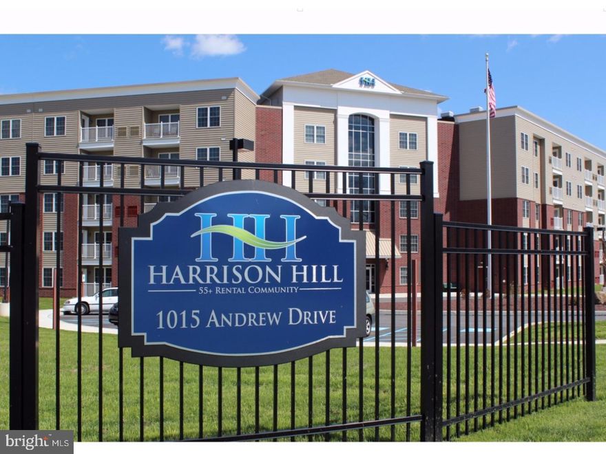 Enjoy carefree 55+ living at its finest in this state of the art community! The 1 bedroom Prescott model boasts 779 square feet of space with a sunny, open floor plan. Gourmet kitchen features include granite countertops with a breakfast bar, stainless appliances, handsome cherry cabinets and upgraded flooring. A spacious Great Room with large windows, has outdoor access to a nice size balcony. Spacious bedroom includes large closet with an organizer, The handsome tile bathroom has plenty of counter and cabinet space.  All utilities are included in the rent except for electric and cable/internet. Security is provided through controlled building access and life safety systems. Community features include a country club inspired community room, library/media room, activity room, game/card room, and a fitness center. There is also an outdoor patio area with community grill and a half mile of paved walking trail complete with gazebo, and benches throughout. Your pets are welcome, with some restrictions, and Harrison Hill has a fenced dog park all in a park like setting. Call today and arrange a tour with the on-site leasing office.