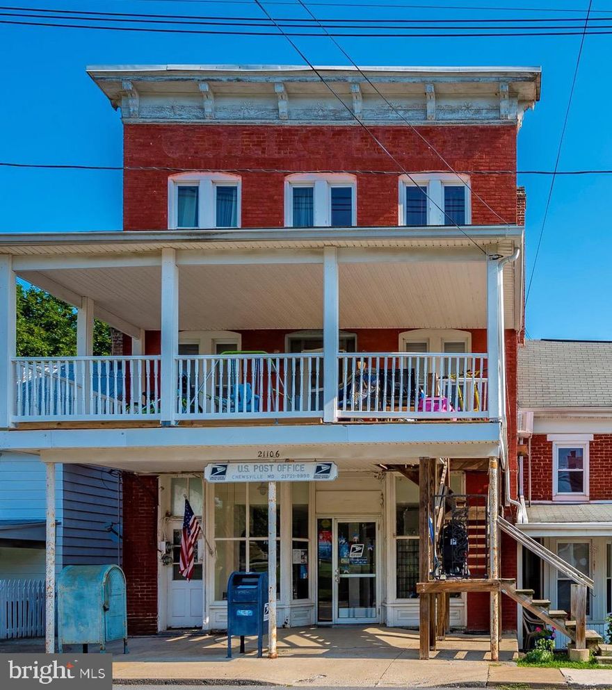 Amazing opportunity to own a 3 unit, INCOME PRODUCING building. All units are fully occupied,  producing an average of $3,272 per month, $39,114.00 yearly. Potential for greater profitability with rent brought up to current market value. Long term tenants! 21106 Twin Springs Drive. is the home of the Chewsville Post Office which resides on the main level. The upper level has 2 separate rental units. Unit one, 3  bedrooms, 1 bath. Unit 2, 1 bedroom, 1 bath. All tenants are on a month to month lease, except the Chewsville Post Office.  Many updates have been provided such as a new furnace, updated plumbing and a new front porch. Zoning allows for mixed use, commercial and residential.