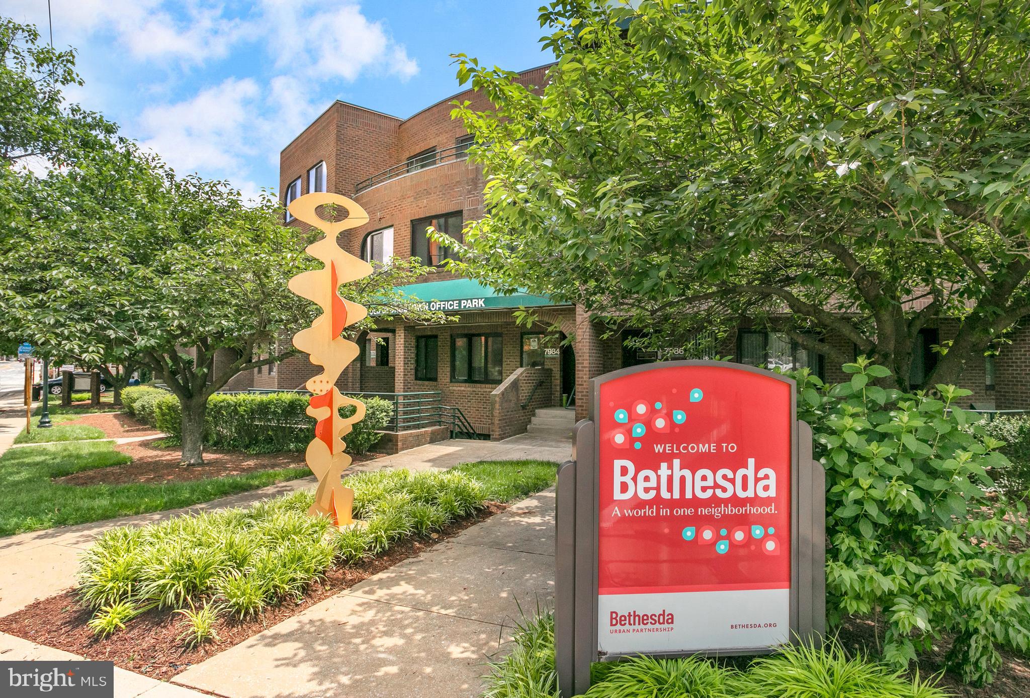 Wonderfully convenient to all of Downtown Bethesda this private office condo with two private offices and large reception area with built in reception desk is available for immediate occupancy. Bright and spacious this office space could easily fit 1-5 work stations. Formerly a law practice this suite would be ideal for any small operation including medical or dental office accounting firm or the like. Private reserved parking spot also conveys.