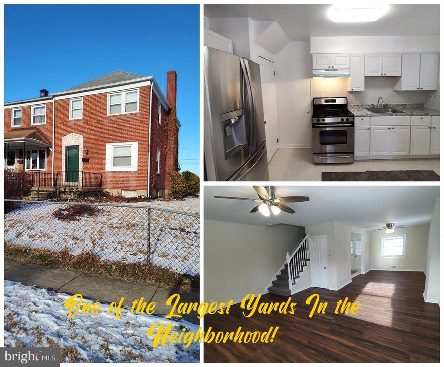 RECENTLY RENOVATED End of Group Townhouse with one of the Largest Yards in the Neighborhood!  Beautiful and Extra Spacious End-Unit, Corner-Lot Townhouse across from the Park,  and  with one of the Largest Yards in the Neighborhood!  A Spacious Living Room with Wood Flooring Welcomes You and Your Guests!  Enjoy Cooking in Your New Kitchen with a Stainless Steel French Door Refrigerator and Gas Stove!  3 Spacious Bedrooms on the Upper Level with Lots of Natural Light and a New Modern Bathroom!  Enjoy Off Street Parking with Your 2-Car Parking Pad in the Rear.  Full Unfinished Basement with a Washer and Dryer is Perfect for Extra Storage.  Enjoy Picnics at the Park right across the street.    Within Walking Distance to Schools and Shopping.