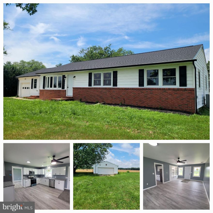 Awesome renovated sprawling ranch home on a country acre near the Delaware line and close to tax free shopping! NEW NEW NEW - new LVP flooring and carpet, fresh paint, new lighting, and ceiling fans,  new kitchen cabinets with granite countertops, new appliances, updated bathrooms, new central heating and air conditioning, new roof, updated windows and doors. BRAND NEW SEPTIC INSTALLED.   Full basement, 1 car attached garage and detached 2 car garage, and plenty of space for everyone!  Come check out this awesome like new home TODAY!