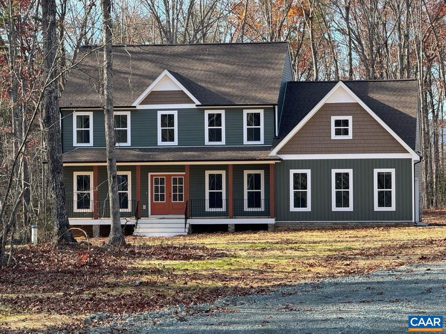 PRESOLD Rosalyn Model with plenty of upgrades. Upgrades include: Sideload garage with opener, Elevation C, Lot Premium, 9' Ceilings on the first floor, unfinished bonus room, true French front door 3/4 lite, black gutters, Vinyl shake and board and bat siding in sections, wide window trim instead of shutters, extra windows in bonus room and transom in primary shower, window grid style, 8" stained wood look porch columns, black interior hardware package, whirlpool upgraded stainless appliances, pull down attic stairs, upgrades interior doors, clear shower glass, oak stairs, 2 zone HVAC units, Gas range with kitchen gas line, double bowl vanity in primary bath, elongated toilets in primary bath and half bath, rough in sink in laundry room, replace microwave with range hood with chimney stack, vent microwave or range hood to outside, 2x7 kitchen island, Tier 2 cabinets, colonial crown molding on kitchen cabinets, 42" wall cabinets, granite on kitchen cabinets and island, optional kitchen #3, Luxury vinyl plank flooring on 1st floor except primary bedroom and bathroom and walk in closet, ceramic floors in primary bath and full bath, 3x5 ceramic tile shower in primary bath, and black wrought iron porch rails.,Granite Counter,White Cabinets