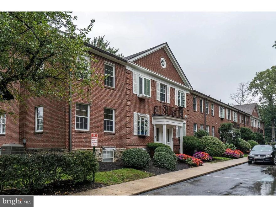 This choice unit is tucked away from Montgomery Avenue. Park in the back or in the garage, and enjoy a lush floral landscape at the entrance, adorned by a lovely courtyard view from your upstairs balcony. Inside, you'll find a vaulted ceiling living room with a skylight and a cozy Fireplace to warm your toes on cooler evenings. Step out through the sliders to enjoy a good book or a barbecue on the deck. Galley Kitchen with morning light illuminating the garden window, and convenient laundry in unit. 2 large bedrooms, one a bath en-suite with a tub, and the hall bath includes a shower. Included is (1) garage space # 12 in the large underground garage, with more open parking and bike storage for guests. Just steps from the delightful Bryn Mawr shopping, restaurants, Bryn Mawr and Harcum colleges, Shipley and Baldwin School, coffee shops, a train station, Farmers Market, Ludington Library, and the famed Bryn Mawr Film Institute.
