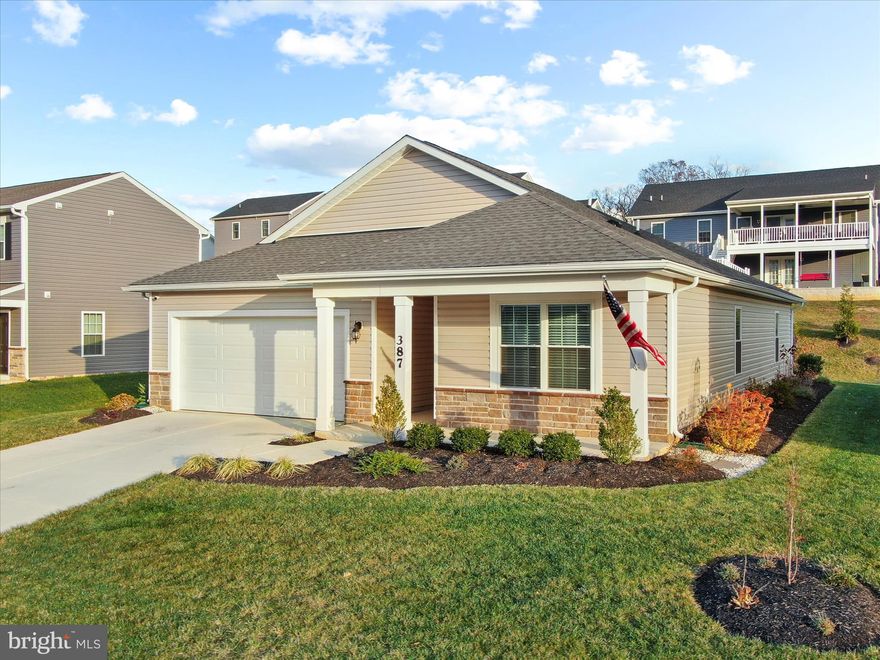 Looking for a 4-bed single family home in Martinsburg under $400K? This move-in ready rambler offers thoughtful upgrades, open concept living, and unbeatable value in Red Hill. Built in 2023, this 1,698 sq ft home blends modern efficiency with traditional comfort, all set on a professionally landscaped 7,918 sq ft lot.
Step inside to a light-filled open floor plan perfect for entertaining. The kitchen features a large granite island, stainless steel energy-efficient appliances, and luxury vinyl plank flooring that runs throughout the main living areas. The spacious family room flows easily to a 12x20 patio, ideal for outdoor gatherings.
The split-bedroom layout ensures privacy, with four bedrooms and two full baths offering flexibility for guests, work-from-home needs, or growing households. The primary suite includes a full bath and walk-in closet.
A charming front porch with stone accents adds curb appeal, while the two-car garage offers ample storage. Low annual HOA fee of $158 and location in the desirable Red Hill community make this a smart and affordable choice.
Conveniently located near commuter routes, schools, and local shopping. Whether you're upsizing, downsizing, or relocating, this Martinsburg gem delivers both style and practicality.