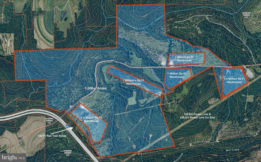 1 GW+ hyperscale data center development site; 1,000+ acres for sale at the price listed, and up to 4,600 contiguous acres available. Initial mapping shows approximately 6 million square feet of relatively level land available for warehouses, allowing for massive scalability if power can be scaled to match-which appears highly likely. An ultra-rare opportunity located adjacent to I-80, 1.5 hrs from Pittsburgh. With direct access to 138 kV & 345 kV transmission lines and on-site natural gas and solar energy assets, this property is uniquely positioned for hyperscale data center, AI infrastructure, or clean energy campus development. The power potential comes from; 100+ MW from First Energy via the 138 kV lines, or much more with major upgrades. 600 MW-1.1 GW from NYSEG via the 345 kV lines. 150+ MW converted from TC Energy's gas lines, or much more with major upgrades. Note that all of these are in the conceptual study phase, listing will be updated as this info develops. Also note that the PPA for the on-site 90+ MW solar array is still available for purchase. This project is fully permitted and will likely be expanded to 125 MW, and is sceduled to begin construction in early 2026. The property also features numerous on-site natural gas wells, although none currently producing enough to move the needle for a data center. Arelion Tier 1 fiber backbone runs about 2 miles from the property. Regarding water & cooling, the most practical water source is likely on-site wells + river access, and public water is available about 2 miles away. The property is in an unzoned township, allowing for minimal entitlement risk. Permitting-friendly jurisdiction; for example, the on site 700+ acre solar array. Large buffer zones ensure privacy and security. The location offers a number of strategic advantages, with direct I-80 access, 1.5 hr drive to Pittsburgh, and Cleveland and Buffalo also a short drive away. The amount of land provides opportunities for phased JV development, build-to-suit leaseback, or land banking. Sellers are willing to clear the land as needed to accomodate build outs. This site is one of the largest, most power-ready data center development parcels in the Eastern U.S., with infrastructure and regulatory conditions aligned for potential fast deployment. Ideal for cloud hyperscalers, AI compute operators, renewable co-location, or institutional infrastructure investors seeking a flagship East Coast anchor site. The site is easy to access for tours with direct I80 access, and DuBois Regional Airport (large enough for regional & practically any size private jets) being just a few minutes away. Note that while the sellers are actively working to pave the way for power sources, etc, much of this is in the planning stages and will still require significant work to establish the project. Take advantage of this incredibly unique opportunity while it's available!