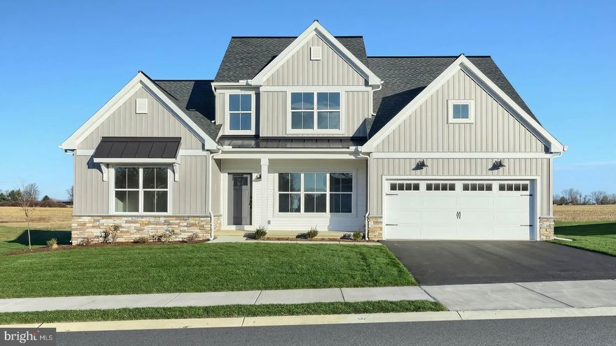 This thoughtfully designed 2-story home with a first-floor owners’ suite features an inviting front porch, a grand 2-story foyer and family room, and a basement with Superior Walls. The 2-car garage opens to a spacious mudroom complete with a built-in bench seat and laundry room access. Stylish vinyl plank flooring flows throughout the main living areas with a carpeted study to the front of the home. A formal dining room to the right of the foyer stands out with a beautiful accent painted tray ceiling. The kitchen, well-appointed with stainless steel appliances, quartz countertops, a tile backsplash, and large island and pantry, opens to a sunny breakfast area with access to the rear concrete patio. Adjacent to the kitchen is the bright family room warmed by a gas fireplace with floor to ceiling stone that makes a stunning focal point in the room. The spacious owner’s suite on the first floor includes a private bathroom with a tile shower, double bowl vanity and an expansive closet. On the 2nd floor are 2 additional bedrooms, a full bathroom, and loft space.