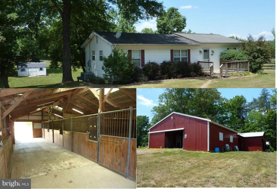 PRICE REDUCED 25K. Appraised for $445k in Jan '15. Wonderful 20A horse farm-subdividable. Great barn has 5 stalls++ w/ septic/well, HVAC/Hot H2O, office/apt, FBA, tack room, laundry room, wash stall, feed room. 3 fenced paddocks, each w/water & electric, 2 run ins, 2 storage sheds. 100 x 200 riding ring. Lovely rambler w/2 BR, 2 FBA, HWs, 2 decks. Approx. 500 ft of frontage on Deep Run Creek.