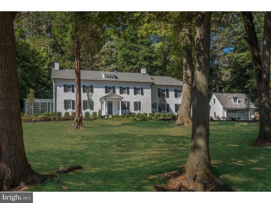 This beautiful home merges old world charm with modern day conveniences. Completely renovated and updated, the home offers all the amenities of modern day living while maintaining the character of the original home. Home features include an entrance foyer giving access to a formal living room with wood burning fireplace with wood mantel, windows with deep window sills, dining room with a wine storage area and access to glass enclosed sun porch with spectacular views of the ground and landscaping. Private study with fireplace and original built ins. Gourmet eat in kitchen with commercial stove, pot filler, 64 inch refrigerator/ freezer combination, two Bosch dishwashers, island with additional sitting possible. Granite countertops. Family room with gas fireplace and access to outside patio. Powder room and mud room complete this floor. Wood floors throughout first floor and extensive trim. Second floor features four bedrooms, three baths, and upper level laundry. One bedroom suite features walk-in closet plus two additional closets, fireplace with marble surround, wood floors, vaulted ceilings, bath with marble floors and  two vanities. Other suite offers large walk in closet, bath with shower and two vanities. Additional bedrooms with high ceilings serviced by the hall bath with pedestal sink, marble floors and tub surround. Walk up attic access. Full unfinished basement. Detached two car garage with finished second floor with bath. New heating /air conditioning systems,  windows, and extensive landscaping enhance this property located in a desirable neighborhood of Radnor township. Property convenient to major highways, the train, restaurants and shopping.