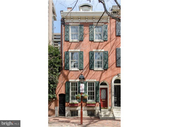 Wonderful historic home with modern amenities in ideal Society Hill location. Great light from three exposures, huge windows, terrific space, high ceilings, original pumpkin pine floors, two fireplaces, separate dining room, fabulous new greenhouse kitchen, beautiful side and rear gardens. Enter marble vestibule to spacious living room with large windows, wood floors, fireplace, coat closet, display cabinet. Dining room has wood floors and a window viewing the side garden. There is a powderoom and a sparkling new light-filled, greenhouse kitchen with ss appliances, Italian tile floors, good cabinet and counter space and a door to the gorgeous garden. 2nd fl Large MBR suite with fireplace, wood floors, large windows, new bath with tub and walk- in shower, dressing room with ample closet space. Also on this floor is a den with a wall mounted TV and wet bar. 3rdfl Two well sized bedrooms with wood floors, full bath. 4th fl The entire floor is a large, bright , open room ( 4th bedroom) with skylight, wood floors , two closets and big dormer windows. This room is currently used as an office and plumbing is accessible for a possible bathroom addition. Basement: Den/playroom, large storage/work room, laundry room with washer/dryer and cabinets. Very fantastic home perfectly located for easy access to restaurants such as Talula's Garden, Bistro la Minette, M, Morimoto, Washington Square Park, Three Bears Park, coffee shops, Knead Bagels, Ritz Cinema, theatres, art galleries, shops, Independence Mall, Whole Foods?walk, bike, jog to everything! Center city living at its best!