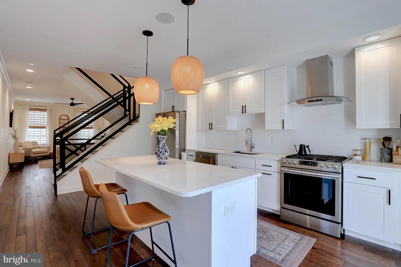 Welcome to this beautifully designed townhome built in 2018, offering 3 spacious levels of contemporary living. Featuring 3 bedrooms and 3 full bathrooms, this home boasts a stunning gourmet kitchen with stainless steel appliances, quartz countertops, and a large center island—perfect for cooking and entertaining.
Enjoy the open-concept layout with a private balcony off the kitchen and an expansive rooftop deck with incredible city views. Additional perks include a garage, a dedicated parking space, and ample street parking. Located in a prime Baltimore City location close to shops, dining, and entertainment.
Don’t miss this move-in-ready gem in a vibrant urban setting!