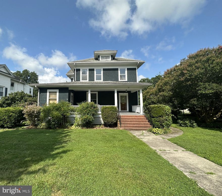 Location Location....In-town old world charming home with 3 bedrooms, 1.5 baths, open  living room with adjoining dining area, office/library, kitchen and welcoming foyer.  Other features include large front porch, basement, walk up attic, fenced backyard, detached garage and off street parking.