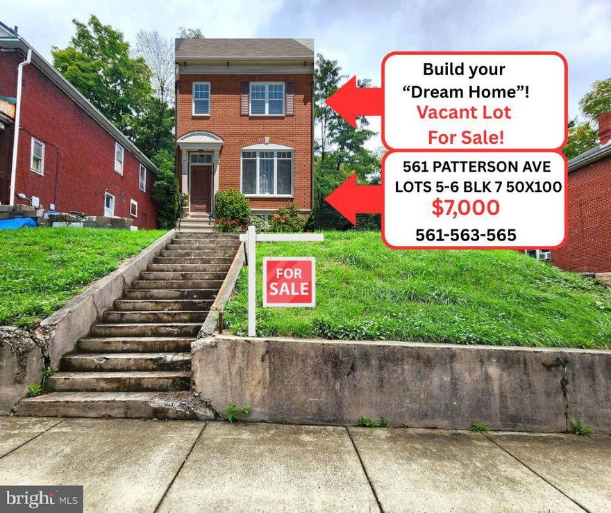 VACANT LOT!  Featuring Lots 561-563-565 PATTERSON AVE (LOTS 5-6 BLK 7 50X100). Embrace the opportunity to build your dream home or a spacious garage on this beautiful .11 acre cleared lot located on the west side of Cumberland. Public utility connections available on site! Call today for more information!