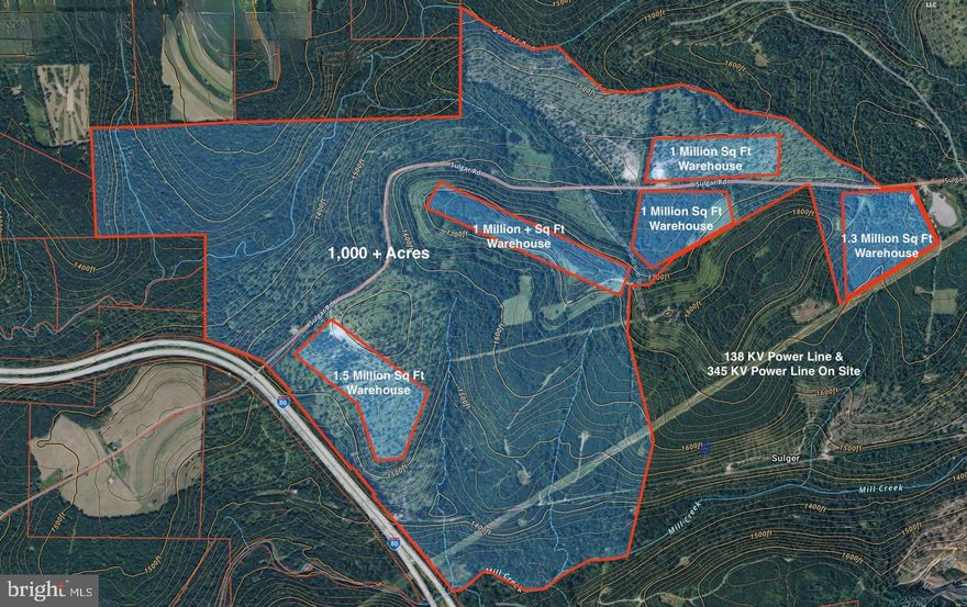 1 GW+ hyperscale data center development site; 1,000+ acres for sale at the price listed, and up to 4,600 contiguous acres available. Initial mapping shows approximately 6 million square feet of relatively level land available for warehouses, allowing for massive scalability if power can be scaled to match-which appears highly likely.
 An ultra-rare opportunity located adjacent to I-80, 1.5 hrs from Pittsburgh. With direct access to 138 kV & 345 kV transmission lines and on-site natural gas and solar energy assets, this property is uniquely positioned for hyperscale data center, AI infrastructure, or clean energy campus development.
The power potential comes from;
300 MW from First Energy via the 138 kV lines.
600 MW-1.1 GW from NYSEG via the 345 kV lines.
300+ MW converted from TC Energy's gas lines.
Note that all of these are in the conceptual study phase, listing will be updated as this info develops. Also note that the PPA for the on-site 90+ MW solar array is still available for purchase. This project is fully permitted and will likely be expanded to 125 MW, and is soon to begin construction. The property also features on-site natural gas wells including a Marcellus pad that may produce 1M cubic ft per day.

 Arelion Tier 1 fiber backbone runs about 2 miles from the property.
 Regarding water & cooling, the most practical water source is likely on-site wells + river access, and public water is available about 2 miles away.

 The property is in an unzoned township, allowing for minimal entitlement risk. Permitting-friendly jurisdiction; for example, the on site 700+ acre solar array. Large buffer zones ensure privacy and security. The location offers a number of strategic advantages, with direct I-80 access, 1.5 hr drive to Pittsburgh, and Cleveland and Buffalo also a short drive away.
 The amount of land provides opportunities for phased JV development, build-to-suit leaseback, or land banking. Sellers are willing to clear the land as needed to accomodate build outs. This site is one of the largest, most power-ready data center development parcels in the Eastern U.S., with infrastructure and regulatory conditions aligned for potential fast deployment. Ideal for cloud hyperscalers, AI compute operators, renewable co-location, or institutional infrastructure investors seeking a flagship East Coast anchor site. The site is easy to access for tours with direct I80 access, and DuBois Regional Airport (large enough for regional & practically any size private jets) being just a few minutes away. 
Note that while the sellers are actively working to pave the way for power sources, etc, much of this is in the planning stages and will still require significant work to establish the project. Take advantage of this incredibly unique opportunity while it's available!