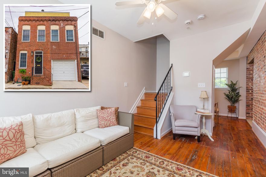 CHARACTER & CHARM RADIATE THROUGHOUT THIS DOUBLE WIDE HOME WITH 1 CAR GARAGE! Original hardwood floors throughout, spacious living room w/ exposed brick, updated kitchen w/ granite countertops, 2nd level w/ 2 large bedrooms & 1 full bath w/ double sinks & whirlpool tub, generous 3rd level Master suite w/ tons of natural light, full bath w/ whirlpool tub, and private 20 x 7 balcony, and 1 car garage parking! Whole house sprinkler system and energy efficient silicone roof with 11 years left on the warranty.  Perfectly located in the heart of Federal Hill and convenient to restaurants and shopping!  City living at its best!