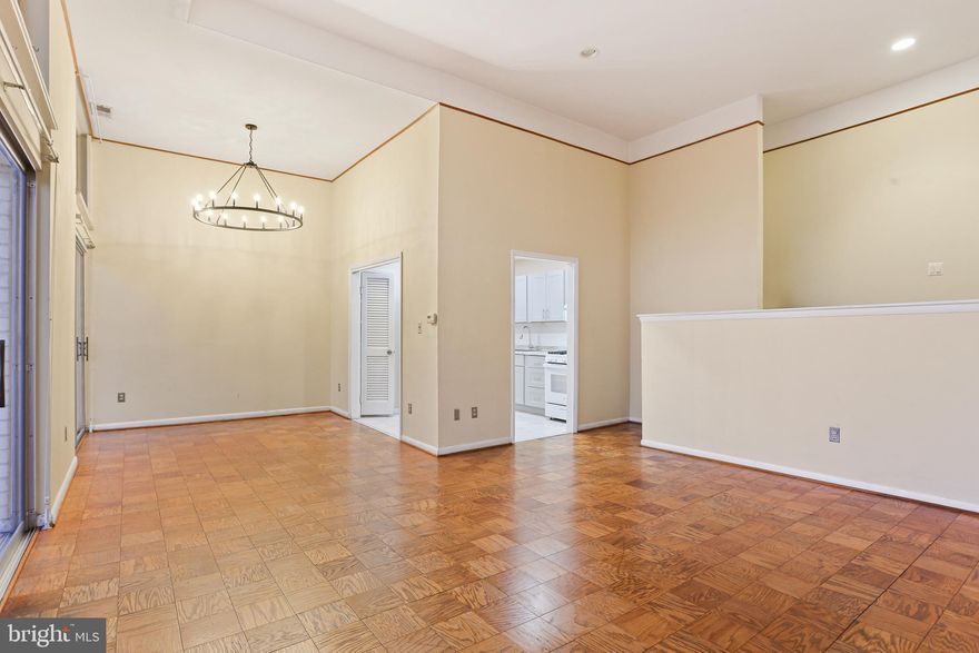 Welcome to this charming 2-bedroom, 1-bathroom North Creek Place condominium! As you step inside, you're greeted by soaring ceilings and an inviting split-level design that begins with a foyer that overlooks the Living Room and Dining Room. The beautiful Parquet flooring adds warmth and elegance to the home. With dual access doors to the balcony and windows above, natural light floods the home, creating a bright and airy atmosphere, perfect for relaxing or entertaining. The kitchen showcases modern recessed lighting, light grey shaker-style cabinetry, gas cooking and tile flooring. Continue to the two spacious bedrooms, each boasting plush carpeting, recessed lighting and huge walk-in closets, providing a cozy retreat at the end of the day. The full bathroom features a tub-shower combo with convenient shelving and low maintenance flooring. Gas & Water are included in the Condo Fee! Amenities at North Creek Place include a pool and picnic area, along with open green spaces. This home is exceptionally convenient to shopping, dining, and commuting is a breeze. A Recreation Center and a Shopping Center are within walking distance. For outdoor enthusiasts, Rock Creek Park trail to the DC Tidal Basin is moments away. Don't miss the opportunity to make this lovely home yours—schedule a showing today!