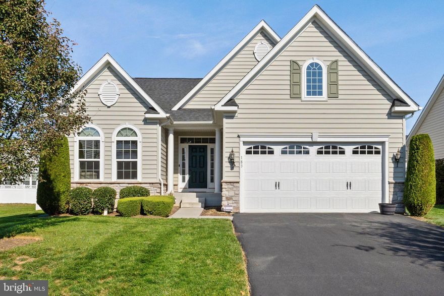 Welcome home to this charming rancher that's bursting with curb appeal! With its carriage-style garage doors, Palladian windows, and partial stone exterior, this home will be calling for you to come on in. 183 Glenbrook Road is move-in ready with its fresh paint and brand-new carpeting throughout! Upon entering, you'll be instantly impressed by the foyer's tray ceiling, as well as the vaulted ceiling in the kitchen, dining and family rooms featuring a propane gas fireplace perfect for these chilly November nights! The primary bedroom boasts cathedral ceilings with an expansive 8 x 10 walk-in closet that could double as a dressing room. With its desirable split floor plan, the spare bedrooms are both generously sized and strategically located to provide you with the ultimate privacy. Need more room? Finish the full basement with space for rooms and already plumbed for a rough-in bath. In the backyard with privacy fence, you'll find a spacious paver patio. High speed internet available!