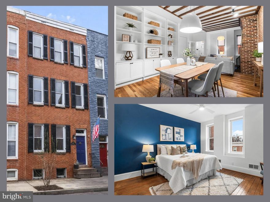 Welcome to 1117 William Street—this 15-foot-wide Federal Hill townhome offers over 2,100 sqft of living space across three finished levels. It features three bedrooms, two full baths, and a parking pad! This well-maintained home is full of original details and character, enhanced with modern touches and luxuries. As you step into the bright and spacious main level, you'll admire the tall beamed ceilings, wood floors, exposed brick, and a wood-burning fireplace in the living room. Custom built-in cabinetry and shelving add charm and practicality in the adjacent dining room. The tastefully renovated kitchen includes 42" cabinets, granite countertops, stainless steel appliances, under-cabinet lighting, and space for a breakfast table. The second level features two bedrooms with a centrally located full bathroom and a versatile office/den space. The front bedroom is large and includes two closets, while the rear bedroom has access to the recently updated deck, perfect for morning coffees. The third level contains the primary bedroom suite, a full bathroom, and an additional space suitable for a Peloton, treadmill, reading nook, or an additional home office. Both full bathrooms have been updated with new tile, vanities, and lighting fixtures. Outside, you’ll find a private fenced patio area for entertaining and outdoor activities, a storage shed, and parking for one vehicle. The unfinished lower level offers ample storage space. Located in the heart of Federal Hill, this fantastic home is just steps from neighborhood dining, shopping, and parks, with easy access to the Inner Harbor, M&T Bank Stadium, Camden Yards, University of Maryland, MARC trains & Light Rail, and I-95. Schedule your appointment today!