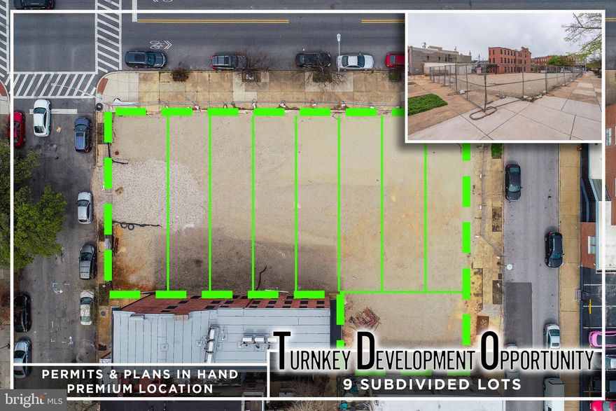INCREDIBLE TURN KEY DEVELOPMENT OPPORTUNITY IN THE HEART OF CANTON! An opportunity like this doesn't come along very often - opportunity to purchase a cleared lot with plans for 9 luxury garage townhomes. Subdivision has already been completed and permits are approved and ready to be issued. Owner has plans for 9 townhomes ranging in price from 750k - 1.2 mil. Location can't be beat - located 3 blocks from Canton Square and walking distance to the Canton waterfront and Patterson Park. Property only to be sold as a package - individual lots will not be sold.