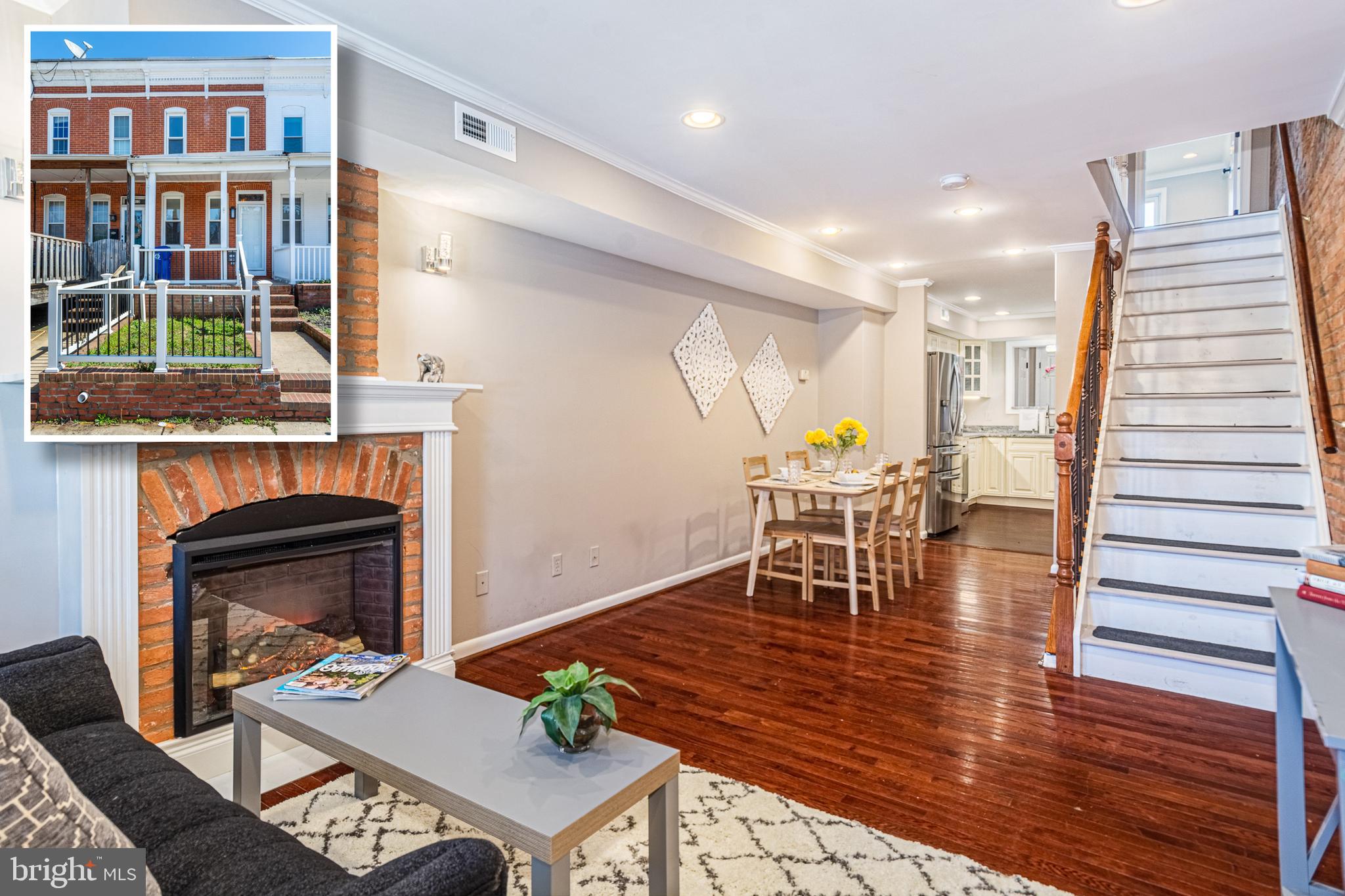 DESIGNER CUSTOM RENOVATION IN THE HEART OF FEDERAL HILL WITH 3 FINISHED LEVELS & OFF STREET PARKING! Features include hardwood flooring, exposed brick, and crown molding throughout the main level, an open floor plan with an inviting living room with electric fireplace, dining area, gourmet kitchen with granite counters, ss appliances, and soft close cabinets, main level half bath and mud room, upper level Primary bedroom suite with a glass enclosed shower, 2nd bedroom with a hall bath, a fully finished basement with 2 bedrooms (or 1 bedroom and a den) and 1 full bath with a spa shower, spacious 2nd level rear Trex deck, and off street parking! Located close to Federal Hill night life, restaurants, shopping, and stadiums! This one has it all!