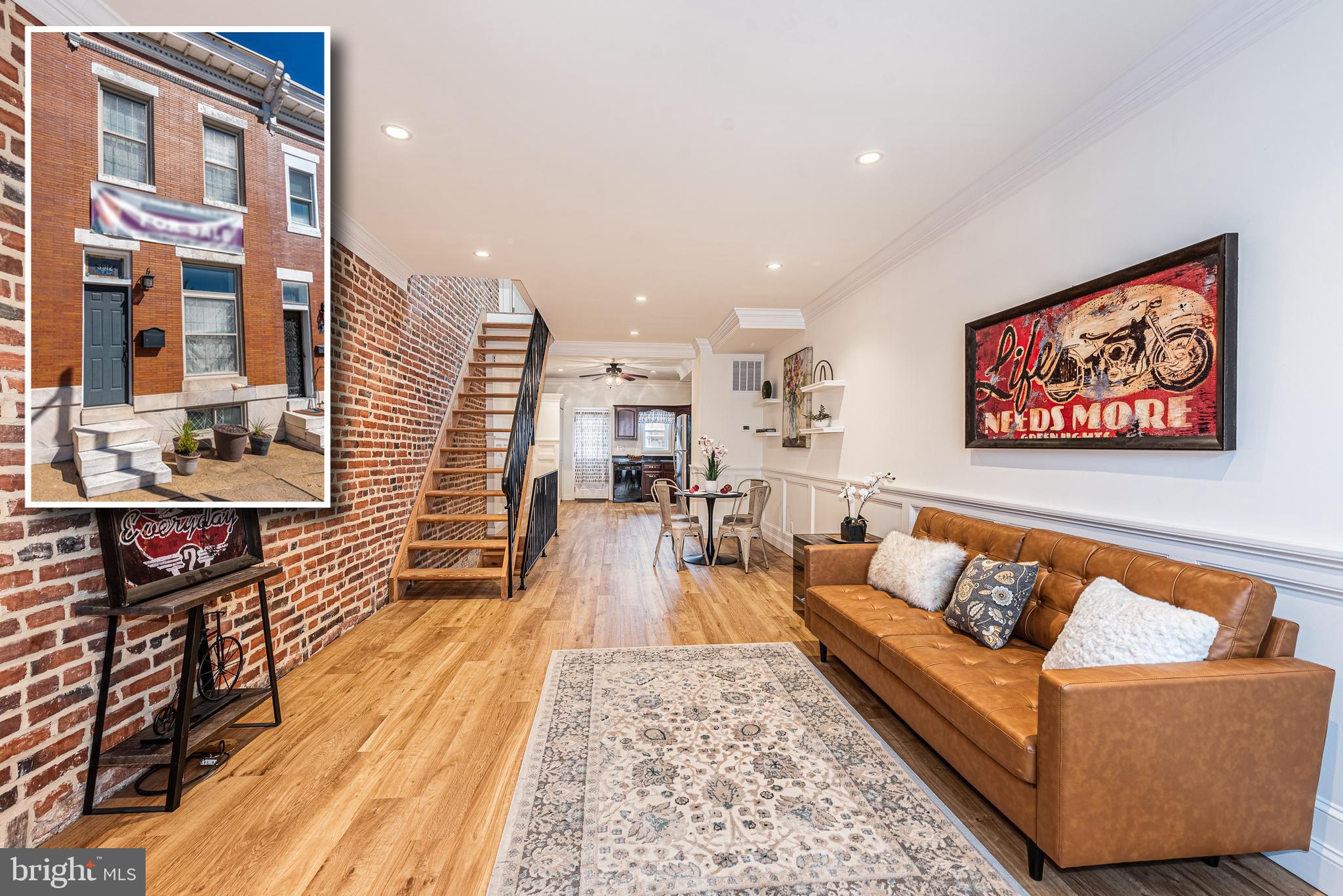 EXCEPTIONAL VALUE FOR THIS BEAUTIFULLY UPDATED BREWERS HILL ROWHOME WITH PARKING! Over 1,200 sq. ft. of above grade living space with the potential to easily finish the basement to add more. Features include an open floor plan with a spacious living room with hardwood flooring & exposed brick, a separate dining area with wainscoting, a spacious kitchen with ample cabinet space, an upper level Primary bedroom suite with a full bath with a walk-in shower and a 2nd bedroom with a hall bath, a full and improved basement is prepped and ready to be finished, and convenient off street parking!