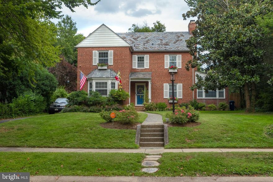 Wait to you see this meticulously landscaped backyard featuring a large in-ground pool, hot tub, blue stone patio and  plenty of room for the kids to play soccer. It's an ideal setting to unwind or throwing a barbeque for all your friends!  This brick colonial is situated just 2 blocks for Sherwood Gardens. This beautiful home features hardwood floors through-out, sun room with parquet floors, formal living room with fireplace, dining room with gorgeous bay window, cute breakfast nook, generous primary bedroom with en suite renovated bath, new  fence and a 1 car detached garage.  Basement has lots of potential with large stone fireplace. There is also a finished loft on 3rd floor.  CAC on 1st floor.