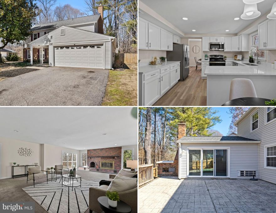 Welcome home to this tastefully updated, immaculately maintained, almost 2500 sq ft home in a prime location in Bowie… just minutes from the Bowie Town Center, shopping, stores, parks, and more! Make your way inside to beautiful LVP flooring and crown molding. The main level of this home features a living room with tons of natural lighting connected to a formal dining area off the kitchen. Kitchen boasts quartz counters, stainless steel appliances, white cabinets, plenty of cabinetry, a breakfast nook and a closet! Main level also includes a HUGE great room off the kitchen with a stunning brick-wood fireplace PLUS a pellet insert fireplace, and 2 sets of thermal sliding glass doors leading you to the outside. An entertainer’s delight… room for everyone!!! One of the sliders leads to a brick patio with a built-in grill… perfect for cozy mornings and relaxing evenings with views backing to woods and privacy! Upper level includes a spacious primary bedroom with an attached bathroom (plus additional vanity outside of bathroom) and a walk-in closet. Additionally, 3 roomy bedrooms with an updated hallway bathroom. TONS of great updates & features at this home including… new roof with 50-year architectural shingles (1 year), 6-inch gutters w/ Leaf Relief gutter guards, new HVAC/heat pump in 2022 (also with baseboard heaters throughout which can be used as additional supplemental heat), 2-car garage w/ bump out, thermal windows & new thermal sliding glass doors, new dishwasher, microwave, washer and dryer. This home is perfect for someone looking to move into their new home without having to do a thing!! Schedule your showing today!