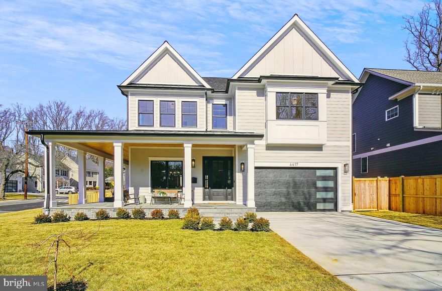 Welcome to this brand new address, a gorgeous modern farmhouse in the heart of Kensington. This newly constructed, beautiful home with the best wraparound porch is a masterpiece of contemporary design, seamlessly blending elegance with functionality. With approximately 5,000 square feet of thoughtfully designed living space across three levels, this home invites you to indulge in comfort and style.  Stunning white oak floors grace the main and upper levels, beautifully complemented by large Andersen windows that bathe each room in natural light and custom light fixtures that add a touch of sophistication. As you step inside, the amazing front porch warmly welcomes you into a formal living room, an elegant dining room, and a sprawling gourmet kitchen with a large island that opens to the family room—perfect for entertaining and family gatherings. A spacious mudroom, complete with cubbies and built-ins, seamlessly links the 2 car garage to the heart of the home, ensuring both style and practicality. On the upper level, you will enjoy your luxurious primary suite, featuring tray ceilings, 2 huge walk-in closets, and a spa-like bathroom. Revel in the indulgence of a walk-in shower with dual showerheads, 2 separate sinks, and a freestanding tub. This level also offers three additional generous bedrooms, two full baths, and a practical laundry room, ensuring that every family member enjoys their own space. You will also love having a private home office (that can be used as an extra bedroom) on this level! The lower level offers even more living space with a versatile great room, a stylish wet bar for entertaining, a game area, a yoga/exercise room, and a welcoming guest suite, featuring a beautiful full bath. Step outside to discover a delightful flagstone porch that overlooks a fully fenced-in backyard —perfect for outdoor gatherings, playtime, or quiet moments. Conveniently located just outside the Beltway, this home provides easy access to major commuter routes while being within walking distance to KP Elementary School, across the street from picturesque Rock Creek Park, and Kensington's charming downtown filled with shops and restaurants. With Bethesda and Washington, D.C. just a short drive away, this residence is the perfect fusion of luxury, comfort, and modern convenience. ENJOY!