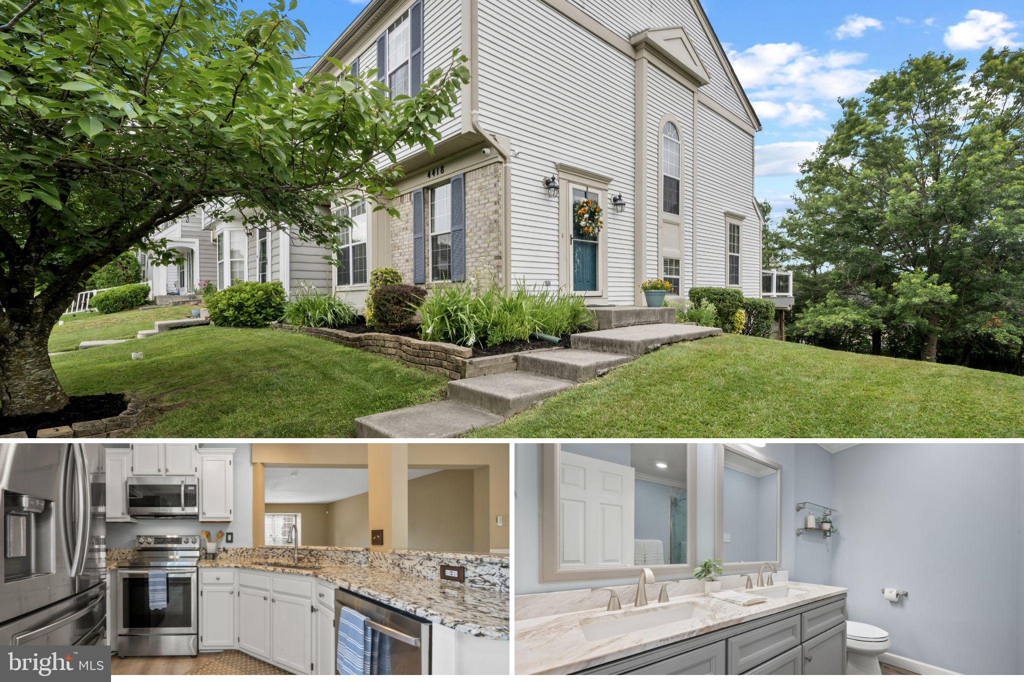 Offer deadline: The sellers have requested that all offers be submitted by 5pm on Tuesday, July 22nd. This end-of-group gem is renovated and ready for you to settle in and enjoy life! Enter through the new Anderson doors into the foyer with recently installed Lifeproof LVP flooring that extends into the remodeled half bath that features a new sink with granite countertop, cabinetry, framed mirror, and lighting to complete the modern look. Walk through the lovely living space into the heart of the home – the kitchen/eating area. This was reimagined and remodeled for optimum space and functionality. The kitchen has new Lifeproof brand LVP flooring, a rebuilt pantry with wood shelves, granite countertops, all stainless steel appliances with a new stainless steel oven, microwave, dishwasher, and oversized refrigerator. White cabinetry and a big, double window in the eating area make this kitchen bright and welcoming. The replaced sliding glass door in the dining room provides easy access to the large, modern, maintenance-free, 20’ x 14’ Trex deck with a waterproofing system underneath it. This is the perfect spot to relax any time of day or evening. The yard is secluded with mature trees and offers a 2021 stick-built shed that has an architectural shingle roof and siding to match the home – great for yard tools or general storage! PLUS, there is an ideal area for a Fire Pit and Chairs, making this a fabulous hang-out area. The second floor boasts beautiful hardwood floors. The Primary Bedroom is big with a huge triple window, a walk-in closet, and a remodeled en suite bathroom that includes dual sinks with marble countertops, a walk-in shower with custom marble tile, dual showerheads, including a rain shower, shelves, and ceramic tile floor. There are two additional bedrooms on this level and a full bathroom, newly remodeled this year with a modern toilet and ceramic tile flooring for comfort and style. All bedrooms have ceiling fans. From this level, there is convenient attic access via installed stairs that lead to a finished area with added flooring and shelving providing extra storage. The walk-out basement has a replaced sliding glass door and window, providing lots of natural light. Entertain in style at the wet bar, showcasing a custom hand-poured concrete countertop with unique embedded glass accents. The freshly painted living area centers around a cozy wood-burning fireplace with a beautiful white-washed brick surround – perfect for chilly evenings. In the basement, there is a new full bathroom with a shower that has dual shower heads. Ceramic tile flooring is throughout the basement living area and bathroom. The laundry room/utility area offers not only a washer and dryer but also a versatile workspace, ideal for your favorite hobbies and projects. Other perks include new dimmable LED lighting throughout the basement and new lighting in the laundry/utility area. There is a recently installed TRANE heat pump. A hard-wired security camera system with three cameras, a monitor, and a 1TB DVR in the basement is for continuous recording and playback. (Camera system does not require a monthly fee.) Located in Nottingham/White Marsh, which provides a peaceful, family-friendly environment with a strong community spirit. There is easy access to nature and outdoor activities in nearby natural areas like Gunpowder Falls State Park and Loch Raven Reservoir. Convenient access to Baltimore and Washington, DC, via I-95 and the Baltimore Beltway. Move-in ready. Just settle in and start living your best life!