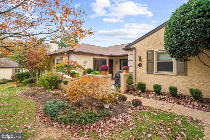 Tucked away in the secluded back corner of Millridge is this Rarely available Ranch home.
Enter through your private courtyard into your wonderful home that has been nicely updated & beautifully maintained. The Kitchen features an abundance of white cabinetry, granite counter tops, stainless appliances, and a wonderful wall of windows. Off the Kitchen is a lovely Den/Family Room with a cozy gas fireplace and stack laundry in the closet. The Living/Dining Room is quite large, allowing for formal (or not) living. The back hallway provides access to the 2nd Bedroom with good closet space as well as built-in bookshelves. There is also a Hall Bath and a large storage closet. At the other end of the unit, find the generously sized Primary suite with an updated Bathroom and walk-in closet.  Downstairs, you'll find a large finished room, a second laundry room, and a huge unfinished utility/storage space. This home is just what you've been waiting for, and more! Millridge residents also enjoy use of the stunning Manor House, available for all sorts of social gatherings, large & small, including kitchen facilities. There are also guest suites available to Owners, & so much more!