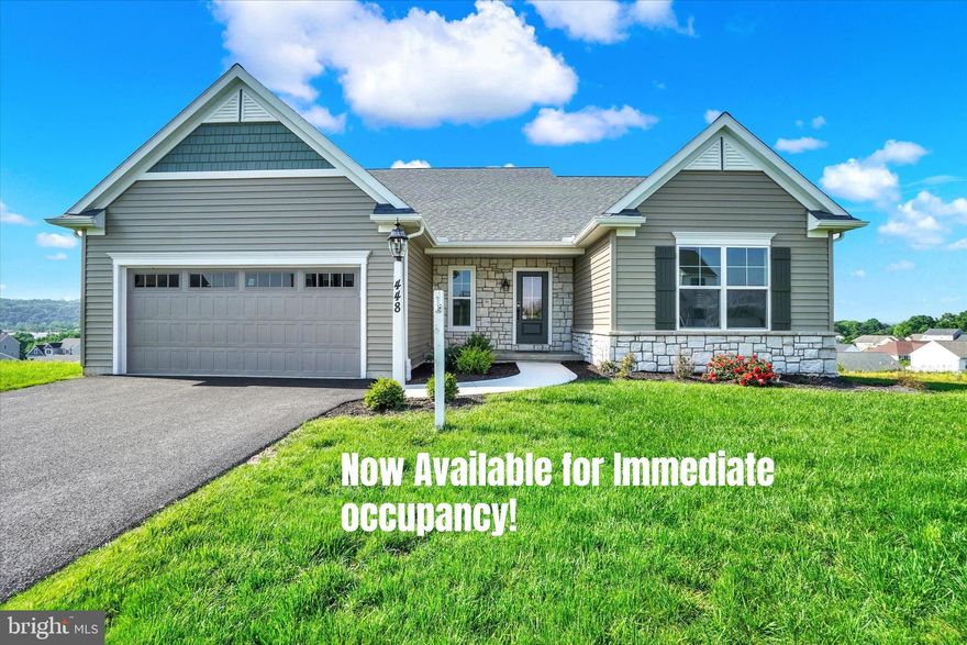 Former Model Home is available for immediate occupancy! Spacious ranch home with over 2000 sq ft of thoughtfully designed living space–all on one floor. The heart of this 3BR, 2BA “Summergrove” is a stunning open-concept kitchen, dining, and family room combo. The family room showcases a soaring cathedral ceiling and cozy gas fireplace, creating a warm and inviting atmosphere. The chef-inspired kitchen is a showstopper, featuring an expanded center island, stainless steel appliances, quartz countertops, a walk-in pantry, and eye-catching cabinetry. Dining space includes a buffet/bar area, and a sliding door which opens to a 10x14 Trex Deck perfect for your morning coffee, evening gatherings, or outdoor dining; also featuring stairs leading to the backyard. Practicality meets style with a well-placed laundry room and mud area, conveniently located off the kitchen and garage. The spacious primary suite offers a relaxing retreat, complete with a large walk-in closet and a luxurious en-suite bath boasting a 7-foot ceramic tiled walk-in shower with dual showerheads. A door leads to a versatile bonus room—ideal for a home office, fitness space, meditation retreat, or even a nursery. This room also has back hall access. Two additional bedrooms and a full bath are tucked away at the front of the home, offering privacy and comfort for family or guests. Storage is smartly integrated throughout to keep everything organized and within reach. Need more room? Expand in the unfinished walk-out lower level featuring Superior Walls, a full window, and a sliding door to the backyard. A showcase of the builder’s finest work—now ready to welcome you home!!!  If this home doesn’t suit your needs, EGStoltzfus Homes is now building in Phase V, the FINAL PHASE, of Eagles View, where homesites also back to open space—offering the perfect setting for a more spacious backyard. Choose from a variety of thoughtfully designed floor plans, including 1-story, 2-story, and 1st-floor primary suite or guest suite options, all ready to be personalized to suit your lifestyle. What sets EGStoltzfus apart is their commitment to exceptional customer service and true customization. From exterior elevations to vaulted ceilings, upgraded kitchens and baths, cozy fireplaces, expanded living spaces, finished lower levels, screened-in patios, decks, and even 3-car garages—you have the freedom to design a home that’s uniquely yours and unlike many builders, EGStoltzfus makes the process easier by requiring no construction loan. Build the home you’ve always imagined—on your terms, in a community you’ll love.  AGENTS - Please read Agent Remarks for additional information including current builder incentives being offered.