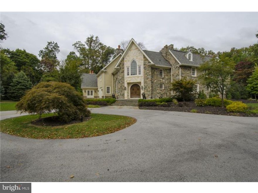 Dramatic English inspired Manor home set atop 4.43 Acres on a premium street just steps from the Radnor trail, offers 6 bedrooms and 7.1 baths on its 4 finished floors with swimming pool tennis court and covered out door entertaining area with fireplace. Custom built home features an open first floor plan with Cathedral ceiling entrance foyer, handsome turned wrought-iron stair and Hand-hewned wide planked floors throughout the first level. Dining Room with detailed wainscotting and fireplace opens to an expansive kitchen with oversized seated marble- topped island, walk-in pantry, built-in desk. The  breakfast area adjoins the Family Room featuring trussed vaulted ceiling, wood burning fireplace and three exposures of light offering views of the pool and gardens and access to the covered patio and stone terraces. Offering views of a Formal courtyard and knot garden the living room features a period fireplace and beyond an informal library.  Large mudroom and full laundry, informal and formal powder rooms complete this level. Deluxe Master suite with his and her closets and exquisitely tiled baths offer a true end of day retreat. 5 additional family bedrooms - with ensuite baths rich in detail and beautifully constructed, this one of a kind residence offers its next owner exceptional quality in of both material and execution. The old section of the house is 83 years old, newly renovated addition is 6 years.