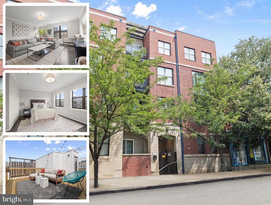 You’ll be captivated upon arrival in this pristine muti-level 2-bedroom, 2.5- bathroom condo offering stunning water views of the sought-after historic and vibrant Fells Point area!  The welcoming entrance introduces the open main-level living space accented by newer, rich hardwood floors and a modern neutral color palette.  Your culinary creativity will come alive in the gourmet kitchen boasting stainless steel appliances, granite counters, and crisp white shaker-style cabinetry highlighted by a beautiful subway tile backsplash.  Steps away is the spacious, entertainment-ready dining area which flows seamlessly into the light-filled living room embellished with crown molding and gleaming windows. The powder room completes the main level. Ascend to the primary bedroom suite detailed with crown molding, an expansive walk-in closet, and a personal bath featuring a double sink vanity and ceramic tile surround bath.  The second spacious bedroom, full bath, and convenient upper-level laundry complete the tranquility of the sleeping quarters.    Take in the city skyline with water views and experience that one-of-a-kind Baltimore urban vibe from the incredible rooftop deck with brand-new wood planks!  The outdoor living space continues in the thoughtfully landscaped community courtyard extending a warm welcome. Parking will be a breeze in the covered assigned parking spot in this secured entry building. Recent updates newer hardwood floors.  Indulge in all that the historic Fells Point area has to offer; just minutes to the waterfront, locally renowned Broadway Market, Harbor East, Johns Hopkins, and Canton just to name a few shopping and dining options.  Major commuter and transportation alternatives include I-95, I-895, I-83, Charm City Circulator, bike-sharing services, and water taxis.  So many reasons you’ll want to hurry to call this home yours!